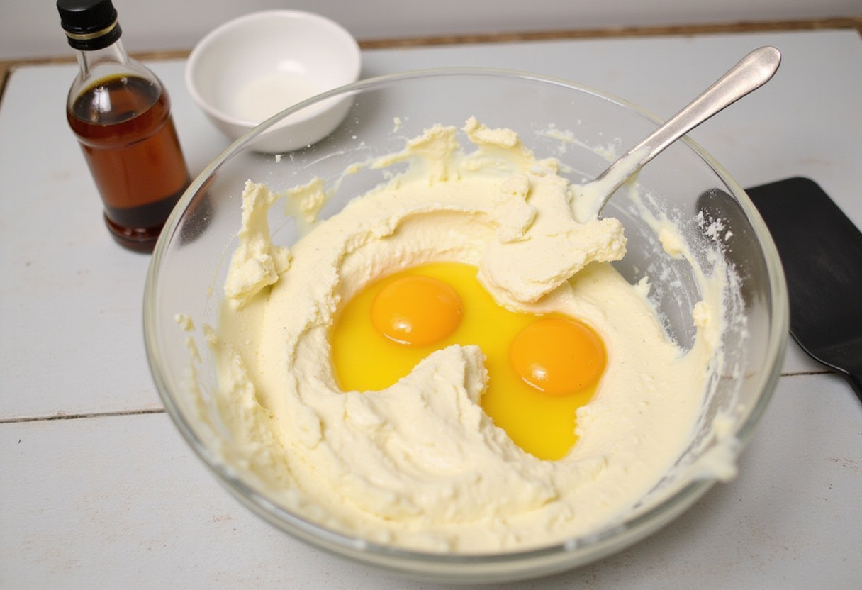 Pouring cheesecake batter into a loaf pan for Basque cheesecake, a classic baking step.
