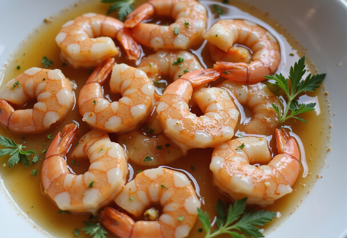 Fresh shrimp marinated in garlic and lemon juice for crispy baked shrimp recipe.