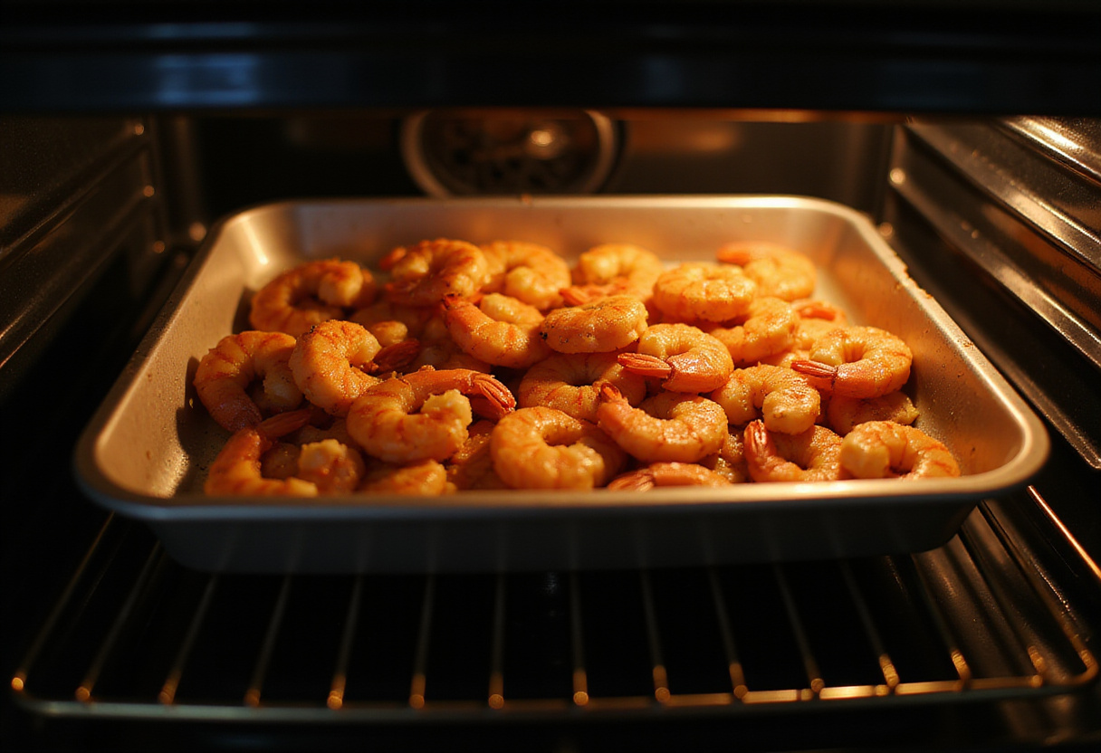 Baking magic crispy shrimp in the oven till golden brown for a delicious seafood treat.