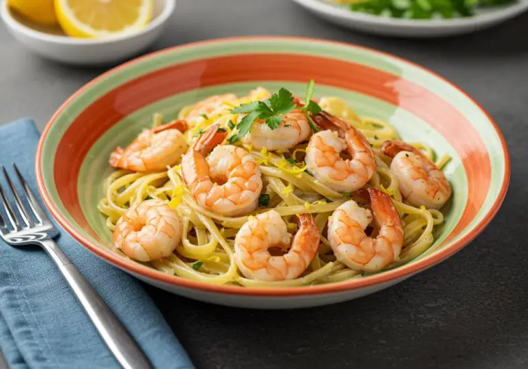 Final presentation of Marry Me Shrimp Pasta, creamy and delicious with shrimp and herbs.