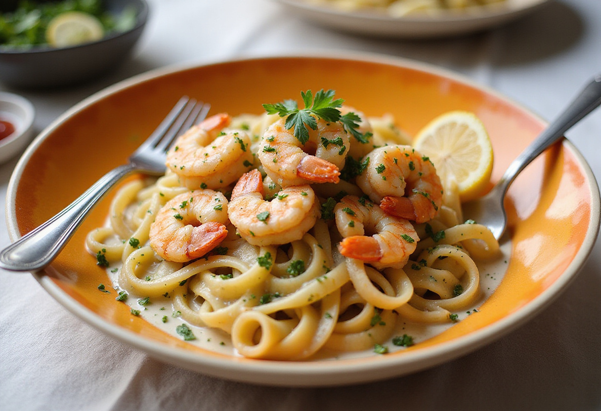 Final presentation of Marry Me Shrimp Pasta, creamy and delicious with shrimp and herbs.