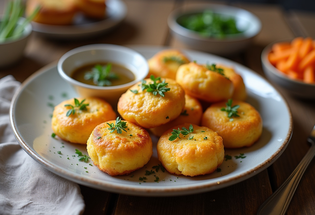 Deliciously crispy and cheesy mashed potato cheese puffs served on a plate - the ultimate irresistible snack for cheese lovers.