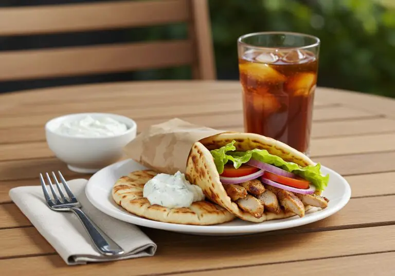 Complete Mediterranean Chicken Gyros meal with creamy feta tzatziki on display, perfect for enjoying a flavorful Mediterranean feast.