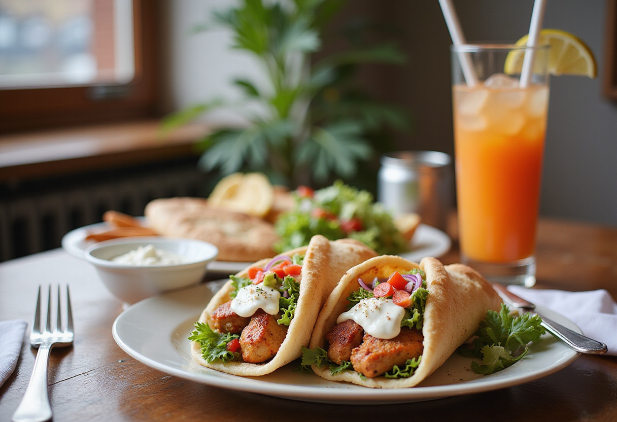 Complete Mediterranean Chicken Gyros meal with creamy feta tzatziki on display, perfect for enjoying a flavorful Mediterranean feast.