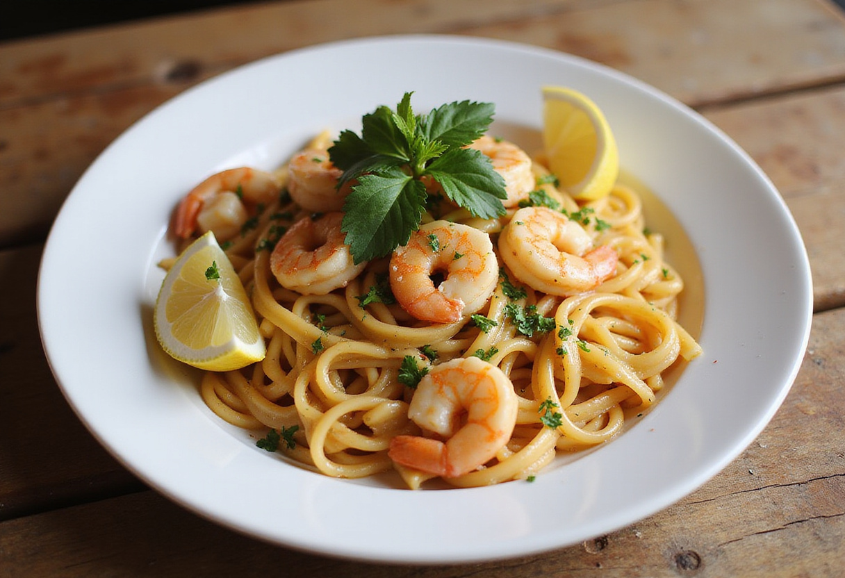 Delicious presentation of One-Pot Garlic Butter Shrimp Pasta, highlighting the shrimp, pasta, and garlic butter flavors in an appetizing display.