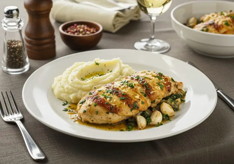 Savory Blackstone Garlic Parmesan Chicken Delight plated elegantly with sides and colorful garnishes.
