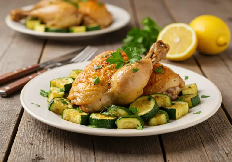 Delicious Sheet Pan Mediterranean Chicken & Zucchini served on a plate, showcasing a healthy and easy-to-make dinner option.