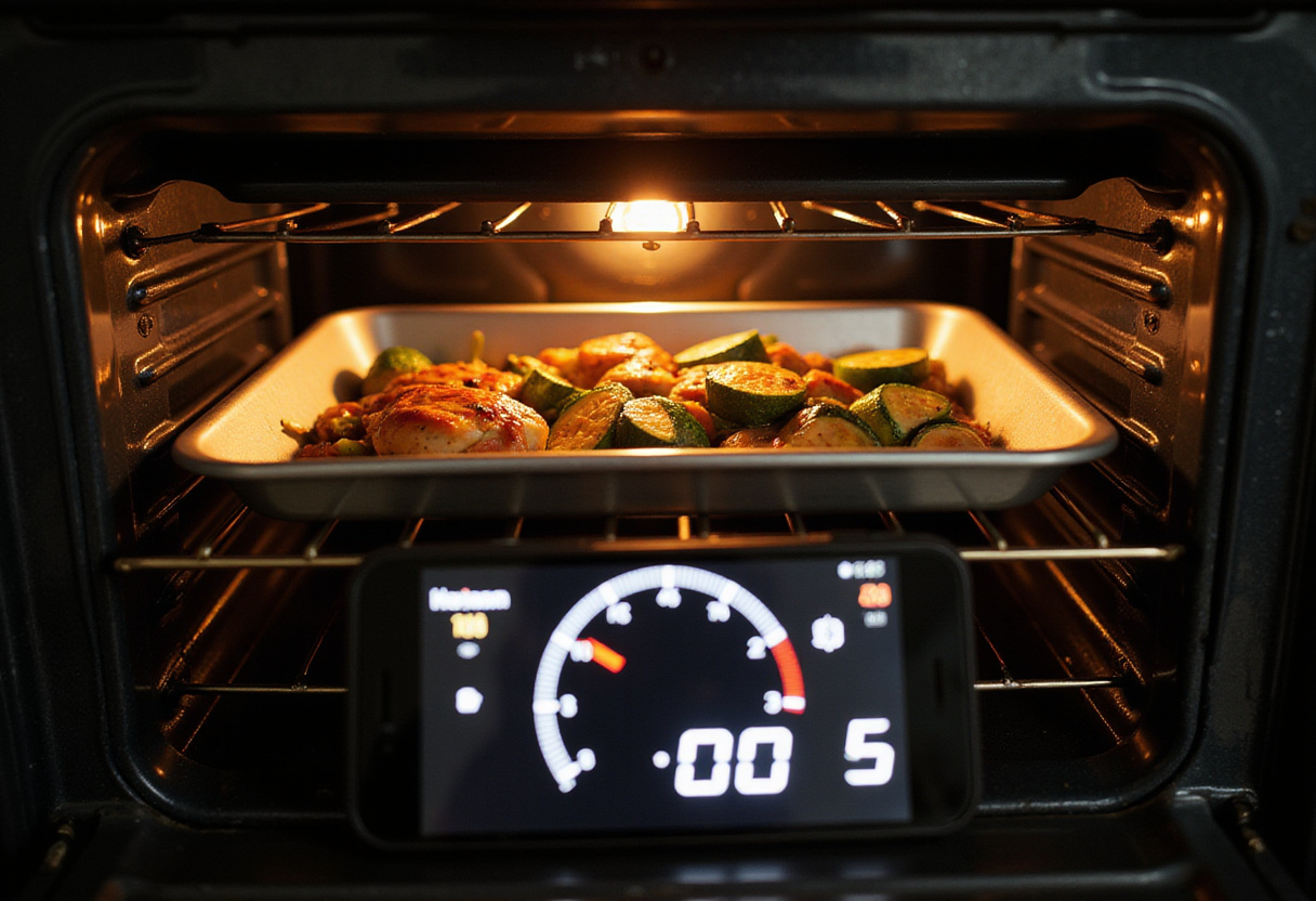 Sheet Pan Mediterranean Chicken & Zucchini baking in the oven, highlighting a healthy cooking method for dinner.