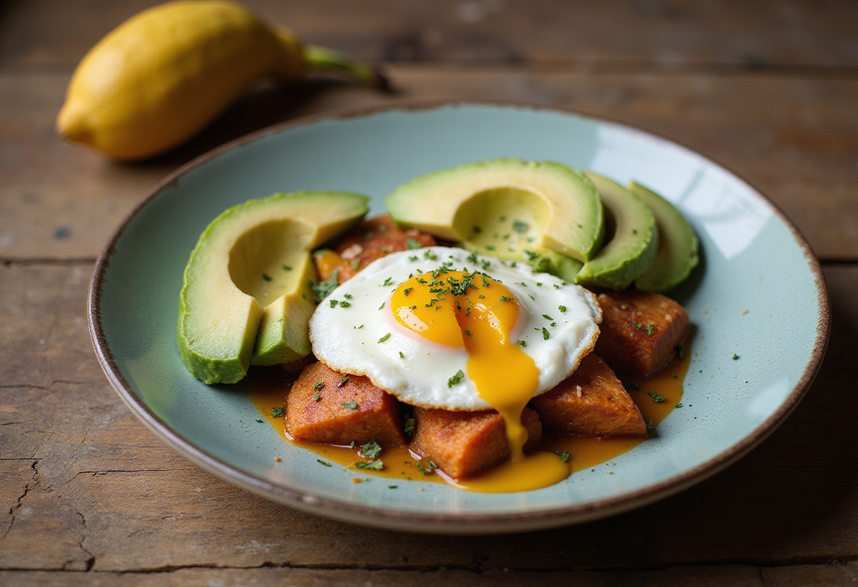 A deliciously plated Sweet Potato Breakfast Bowl featuring sweet potatoes, avocado, and a perfectly cooked egg, perfect for a healthy breakfast.