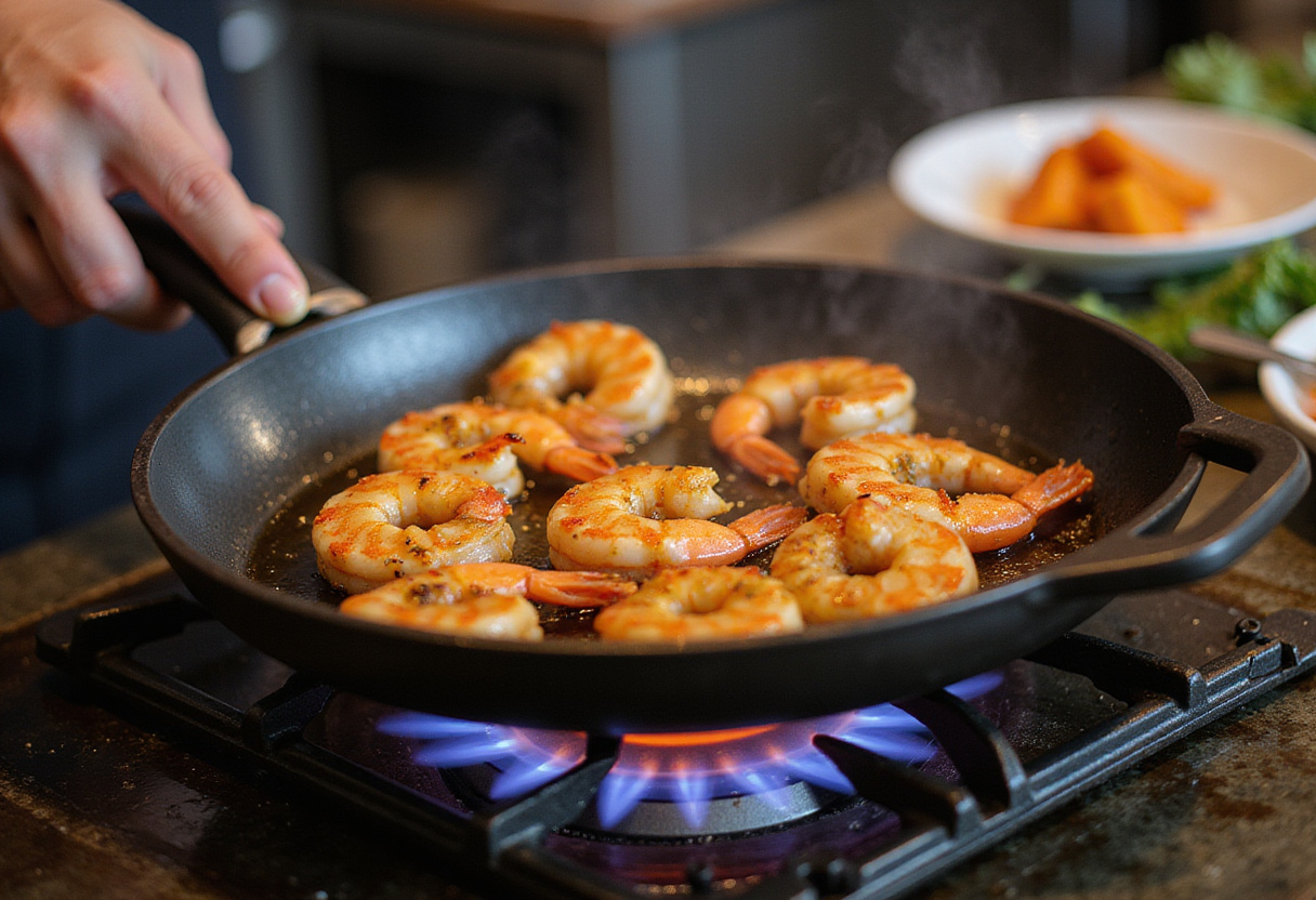 Grilling marinated shrimp to perfection in a hot grill pan for Texas Roadhouse Grilled Shrimp, showcasing the cooking process.