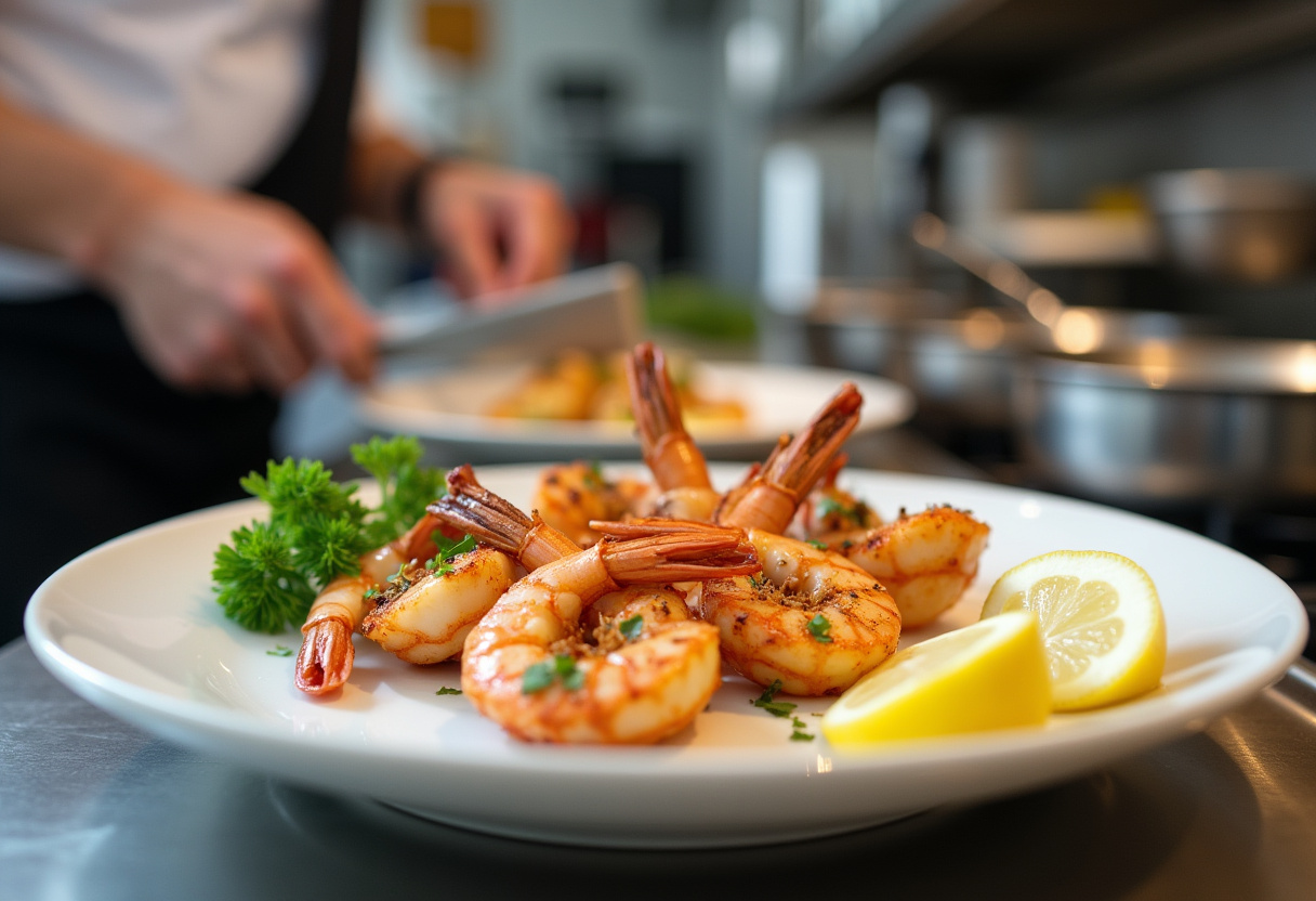 Plating grilled shrimp garnished with parsley and lemon for a stunning Texas Roadhouse Grilled Shrimp presentation.