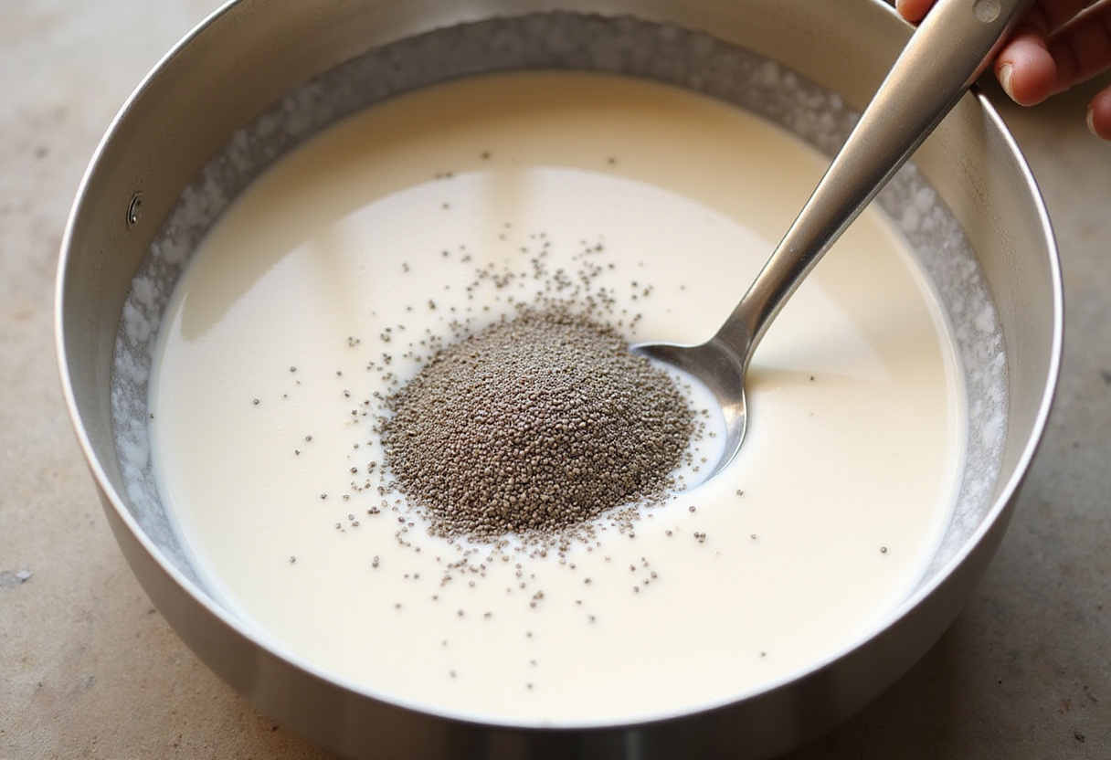 Combining chia seeds with a creamy coconut milk and lemon mixture to prepare for the Best Lemon Cream Chia Pudding.